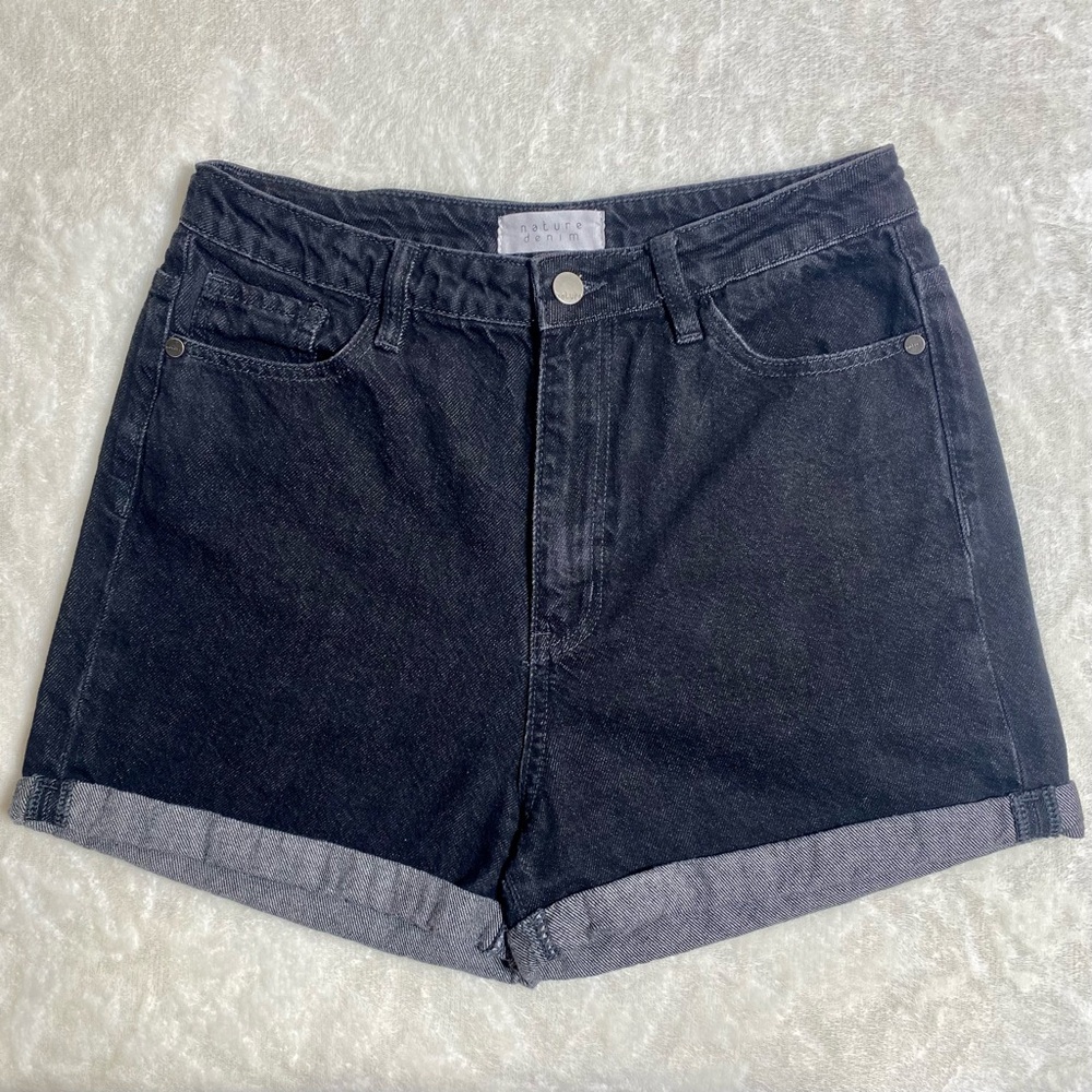 NATURE DENIM High Rise Folded Hem Women’s Shorts Dark Wash Size Medium 90s Y2K
